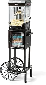 Nostalgia KPM220CTBK 2.5 oz Professional Popcorn & Concession Cart with 5 quart Bowl, 45" Tall, Makes 10 Cups, with Kernel & Oil Measuring Spoons & Scoop, 11" Wheels for Easy Mobility, Black