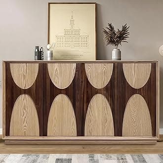 59" Sideboard Buffet Cabinet Retro Accent Storage Cabinet with Magnetic Door Latches Adjustable Shelf for Living Room Kitchen(Natural)