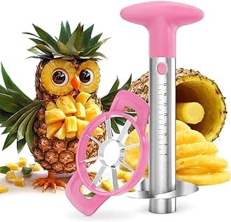 OOKUU Pineapple Corer, Stainless Steel Pineapple Peeler Slicer with Reinforced Thicker Blade, Measure Marked Core Remover, Pink