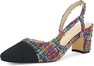 MICIFA Slingback Heels for Women，Round Toe Chunky Heeled Pumps Ankle Strap Fashion Splicing Dress Shoes