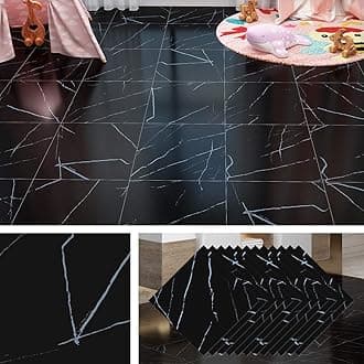Livelynine Black Peel and Stick Floor Tile 32 Pack 12X12" Marble Vinyl Flooring Peel and Stick Tile Floor for Kitchen Bedroom Bathroom Floor Tiles Peel and Stick Waterproof Flooring Tile Stickers