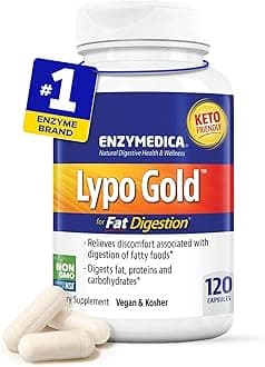 Lypo Gold, High Potency Lipase Digestive Enzymes for Fat Digestion, Supports Occasional Bloating Relief & Digestive Health, Keto-Friendly, Vegan, 120 Capsules