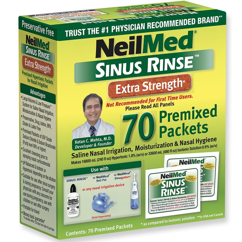 Sinus Rinse Extra Strength Pre-Mixed Hypertonic Packets, 70 Count Box