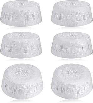 6 Pcs Eid Muslim Prayer Kufi Hat for Men Prayer Headwear Cap Islamic Beanie Skull Cap Embroidery Kofia Topi