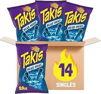Blue Heat Rolled Tortilla Chips, Hot Chili Pepper Flavored, Multipack Box with 14 Bags of 9.9 Ounces