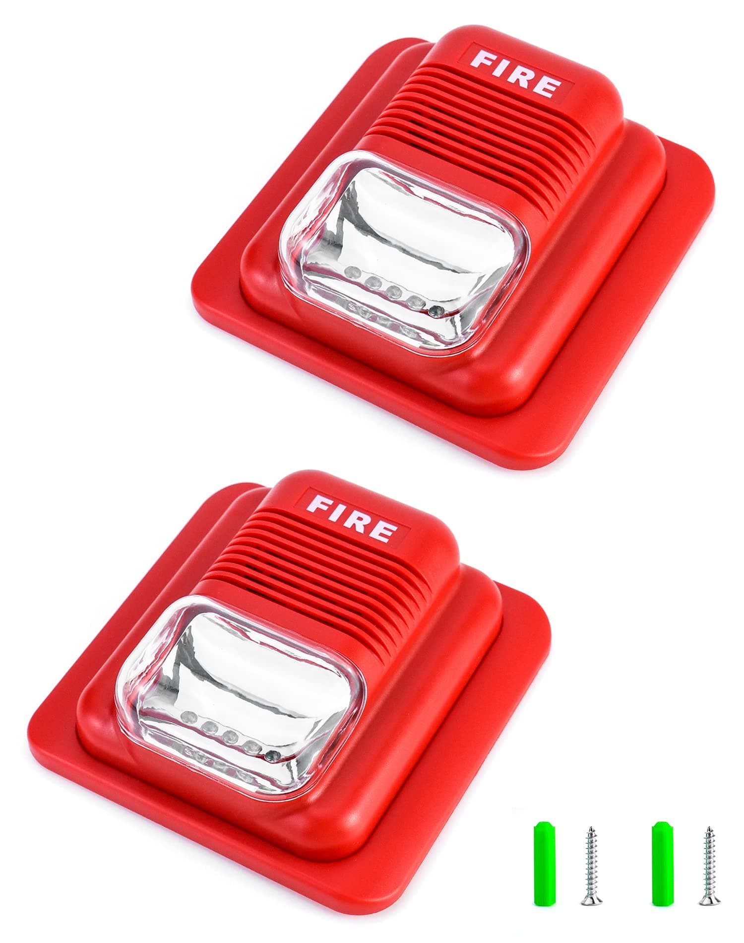 Fire Alarm, 2 Pack 12 / 24V DC Wired Sound and Light Fire Alarm Warning Strobe Siren Horn, Sound Alarm Security System Sensor, WD8912