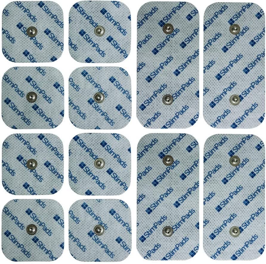 StimPads for Compex* Promo Pack of 12 Compex* Compatible Electrodes (4 X 50x100mm “DUAL SNAP” and 8 X 50x50mm). Works perfect with Compex* while saving up to 60% compared to the original electrodes!
