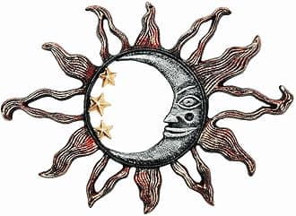 Sungmor Cast Iron Moon & Sun Face Wall Decor, Sturdy Metal Wall Art Sculpture, Outdoor Garden Yard Fence Decorative Plaque, Pretty Vintage Hangings for Farmhouse Indoor Wall, Unique Home Accent Gift