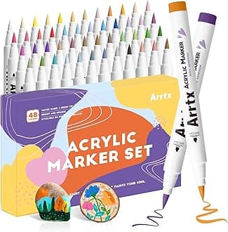 Acrylic Paint Pen-48E Colors Acrylic Marker for Rock Painting, Brush Tip Paint Markers, Art Supplies, Fabric Paint, Fabric Markers, Waterproof Art Markers for Stone, Glass, Egg, Wood, DIY Crafts