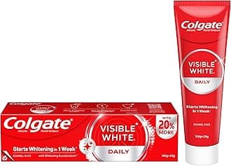 Visible White Toothpaste, Teeth Whitening Starts in 1 week, Safe on Enamel, Stain Removal Tooth Paste and Minty Flavour for Fresh Breath (100g + 20g)