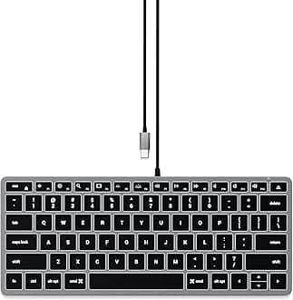 – Slim W1 Wired Backlit Keyboard, US QWERTY Layout, USB-C Connection – For MacBook Air & Pro M5 M4, Mac Mini, iPad Air & Pro M5 M4, iMac and more – Space Grey