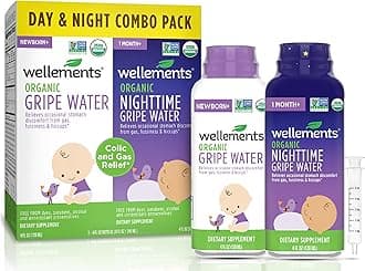 Wellements Organic Gripe Water for Babies Day & Night Combo Pack (4 Fl Oz) - Infant Gripe Water Newborn Calms Occasional Stomach Discomfort from Baby Gas, Colic, Hiccups & Fussiness - USDA Certified