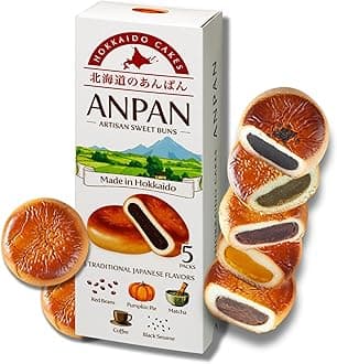 Hokkaido Anpan Variety Pack by Aki Foods Japan – Authentic Japanese Sweets | Asian Bread, Dessert, Snack | Red Bean, Black Sesame, Matcha, Pumpkin Pie, Coffee Flavors (5 Pieces)