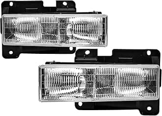 2Pcs Headlights Assembly for 1988-2002 Chevy GMC C/K 1500 2500 3500 Suburban,1992-1999 Blazer,1995-2000 Tahoe Halogen Headlamp, Factory OE Style