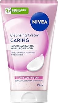 NIVEA Caring Cleansing Cream(150ml), Gentle Face Cleanser for Smooth, Healthy Complexion, Face Wash for Dry and Sensitive Skin