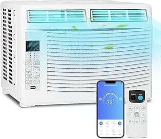 Window Air Conditioner with Dehumidifier, 115V Small Window AC with 3 Speeds, Panel Control, and 24H Timer for Apartment, Dorm (6000 BTU-WIFI)