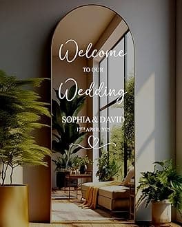 Personalized Welcome Mirror/Board Sign Sticker - Custom Wedding Sign Decal for Mirror or Glass, Elegant Reception Decor W3 (H35xW20-25cm)