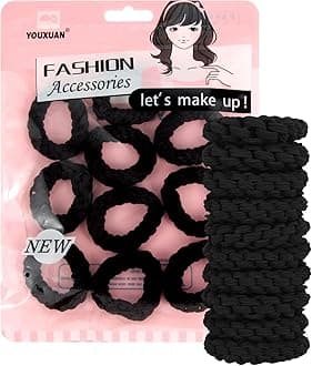 Youxuan Elastic Hair Ties for Women - No Damage, No Slip, No Pull Hair Bands - Comfortable Handmade Braided Polybands for Girls - 10-Pack Black Polyester Scrunchies