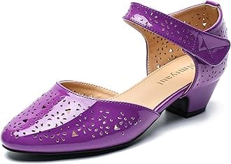 Women's Ankle Strap Cut Out Closed Toe Low Block Heels Pumps Retro Shoes Hook and Loop D'Orsay Comfortable Vintage Dressy Wedding Party Work Church Shoes