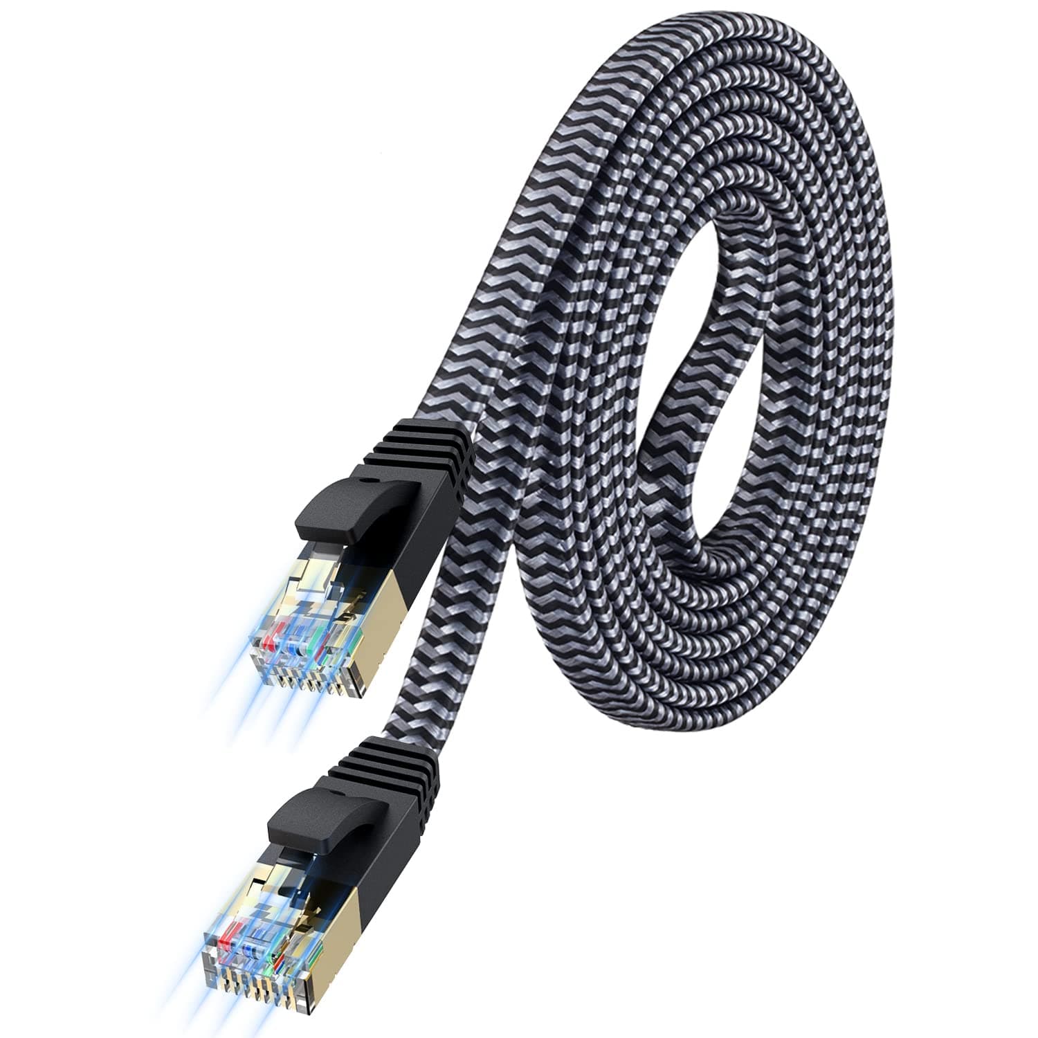 Cat 7 Ethernet Cable 20ft - Nylon Braided Flat High Speed Internet Cable LAN Cable Shielded Fast and Stable Ethernet Cord for Home and Office