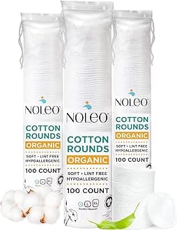 Noleo Organic Cotton Rounds Compatible with Makeup Products, Eye Makeup Remover Pads and Baby Wipes, Small, 300 Count -