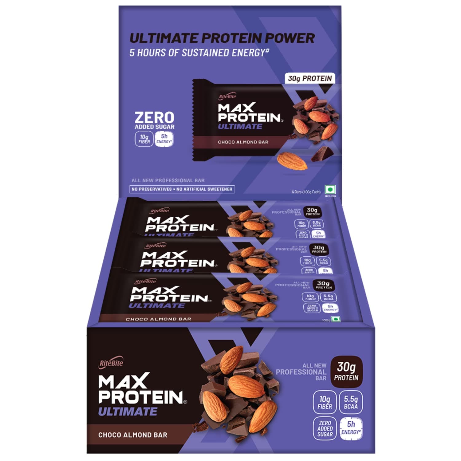 RiteBite Max Protein Ultimate Choco Almond 30g Protein Bars [Pack of 12] Protein Blend, Fiber, Vitamins & Minerals, No Preservatives, 100% Veg, No Added Sugar, For Energy, Fitness & Immunity - 1200g
