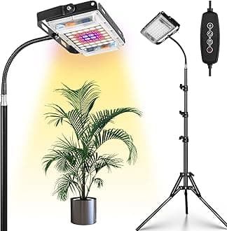 LBW Grow Light with Stand, Full Spectrum LED Plant Light, Floor Grow Lamp with 63" Adjustable Tripod, 4H/8H/12H Timer, 6 Dimmable Brightness, Ideal for Tall Plants