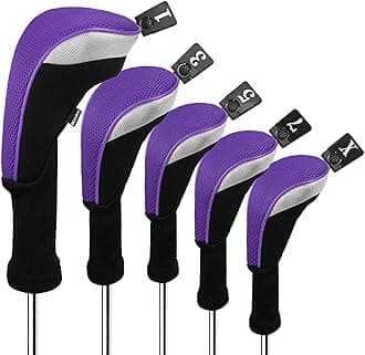 Andux 5pcs/Set Mesh Golf 460cc Driver Fairway Wood Club Head Covers Long Neck with No. Tags