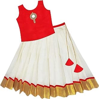 Silstory Onam Traditional Kerala Set Kasavu dress for Baby Girl's, Kids, Girls and Teens - Pattu Pavada Silk & Traditional Classic Lehenga Choli 0-14 years