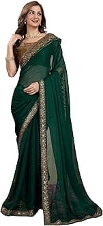 Women's Chiffon Satin Sequence work Saree with Unstitch Blouse Piece