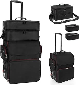 Large Makeup Train Case with a Large Makeup Travel Bag for Hairstylist, Hairdresser Bag with Detachable Pouch,Heat Insulation and Anti-scalding Full layer for Hairdressing Tool Organizer, Big wheels