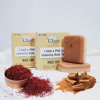 Apne Ghar Ka Soaps Sandalwood & Saffron Magic Soaps For Bath (100 Gms) | Paraben Free | Chandan & Kesar Bath Soap | Handmade Soaps For Glowing | Skin Brightening Soap For Men & Women (Pack Of 2)