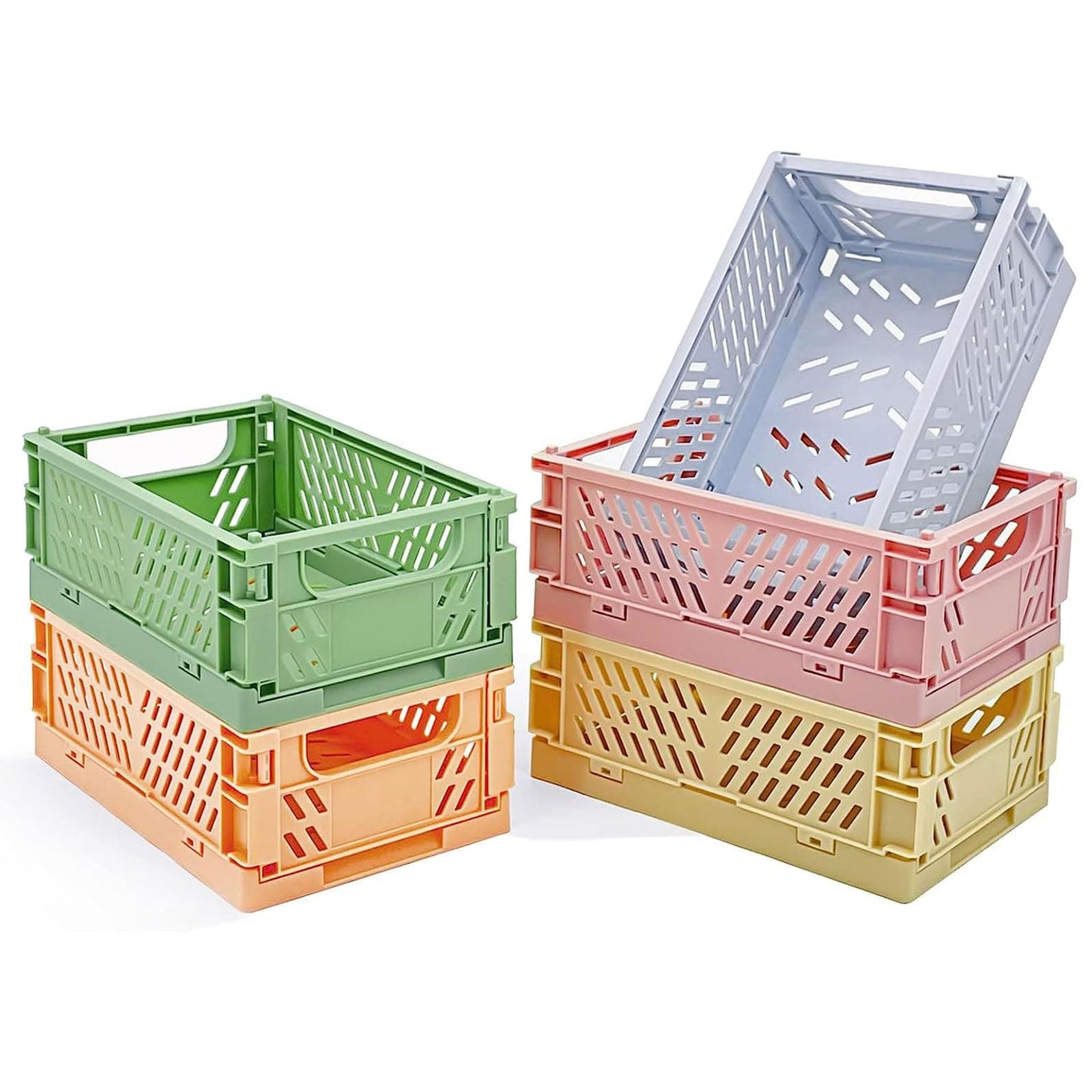 5-Pack Small Storage Bins, Folding Bathroom Drawer Organizer Storage Crate, Cute Office Desk Supplies Organizer, Plastic Baskets, for Kitchen Home Classroom Decor 16.5x24.8x9.7CM(9.8" x 6.5" x 3.8")