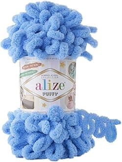 Alize Puffy Knitting Yarn 100 g, Patented Innovation, Loop Knitting without Needles, Colour: 289 Sky Blue