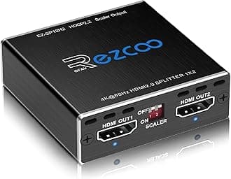 HDMI Splitter 1x2 HDR Vision Atmos 18Gbps - 4K Scaler 1080P Sync, 1 in 2 Out 60Hz 4:4:4 HDCP2.2, EDID Panel Switch, Firmware Upgrade, USB Power, Windows IOS, Mini Case SP12H2