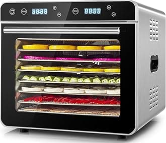 Kwasyo Dehydrator Holds 3.8kg Raw Beef with Large 0.67 m² Drying Space, 8 Stainless Steel 28cmx 30cm Trays, 85°C Food Dehydrator Dryer for Dog Treats, Herbs, Meat, Fruit, and Yogurt, Silver