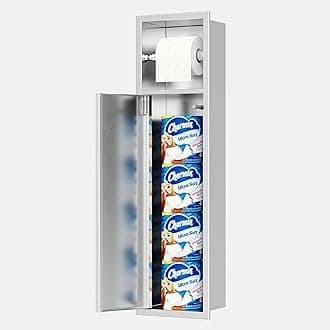 Qeke Recessed Toilet Paper Holder, SUS304 Stainless Steel Rustproof Recessed Toilet Paper Holder with Storage Cabinet, in Wall Tissue Paper Holder for Bathroom, Brushed Nickel, 4.7" Depth
