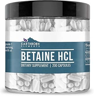 Earthborn Elements Betaine HCL, 200 Capsules, Lab-Tested, No Filler or Additives