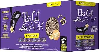 Tiki Cat After Dark Pâté, Variety Pack, High-Protein and 100% Non-GMO Ingredients, Wet Cat Food for Adult Cats, 3 oz. Cans (Pack of 12)
