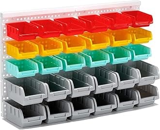 Colorful Garage Organizer Bins, 30PCS Wall Mounted Storage Small Parts Bins With White Pegboard to Store Nuts,Bolts, Screws, Nails