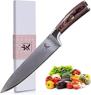 SAMCOOK Damascus Chef Knife - 8 Inch Professional Sharp Kitchen Knife - Japanese VG-10 High Carbon Stainless Steel Meat Sushi Cutting Gyuto knife - Ergonomic Pakkawood Handle with Gift Box