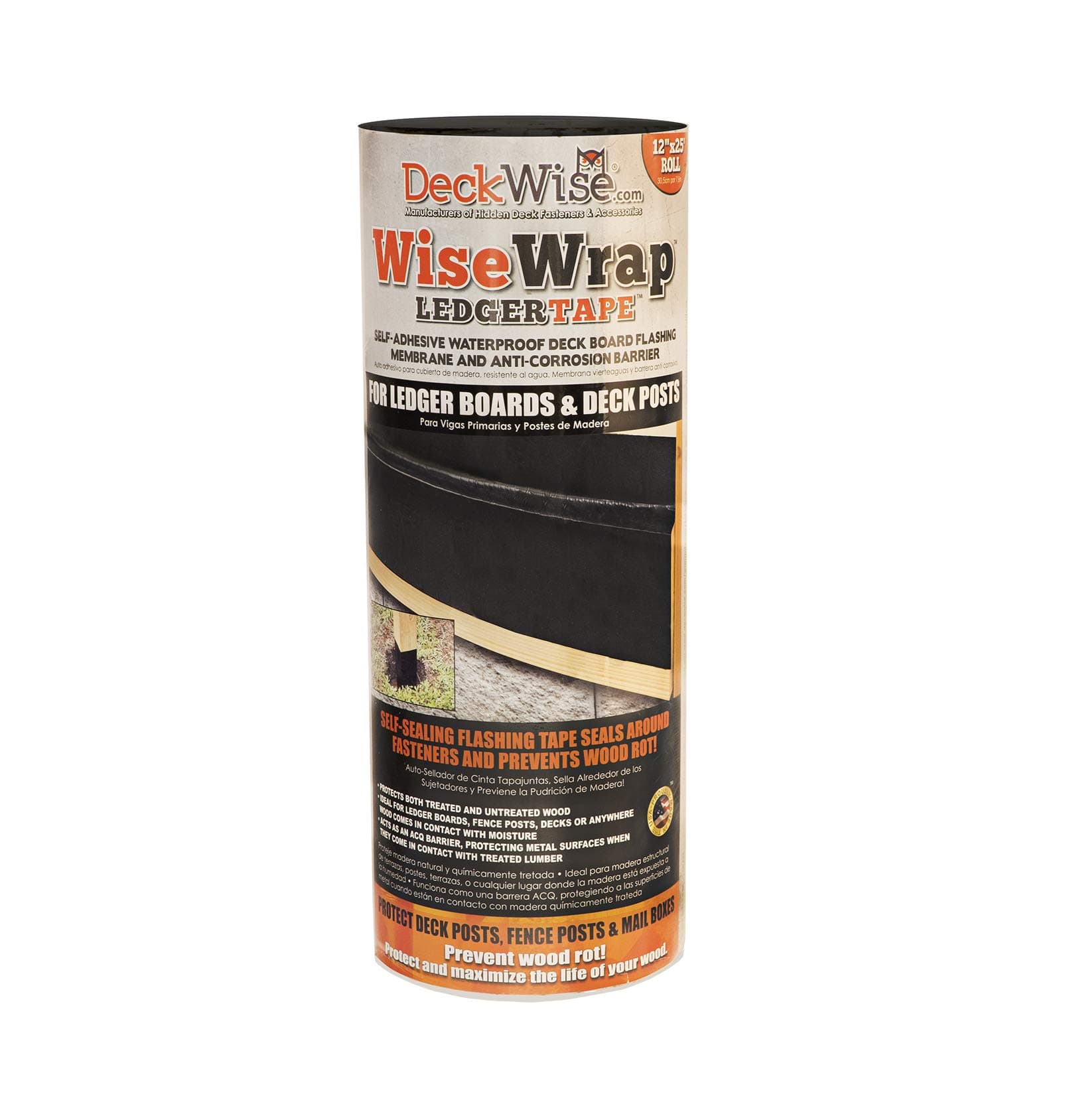 DeckWise WiseWrap LedgerTape 12" x 25' Self-Adhesive Deck Ledger Board and Wood Post Flashing Tape for Hardwood, Thermal Wood, PVC, Pressure Treated, and Composite Decking (1 roll)