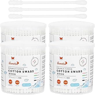 Cotton Swabs Spiral - 800 Count Organic Cotton Buds Double Side Tightly Wrapped Cotton Tips Paper Stick Soft Gentle Lint-Free Cruelty-Free, Round & Spiral (White)