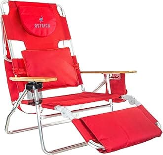 Ostrich the Deluxe 3N1 Lightweight Lawn Beach Reclining Lounge Chair with Footrest, Outdoor Furniture for Patio, Balcony, Backyard, or Porch, Red