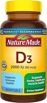 Nature Made Vitamin D3 2000 IU (50 mcg), Vitamin D Supplement for Bone, Teeth, Muscle and Immune Health Support, 90 Softgels, 90 Day Supply