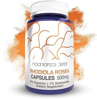 Nootropics Depot Rhodiola Rosea Capsules | 500mg | 3% Rosavins | 120 Count | Adaptogen Herb | Ayurvedic Supplement