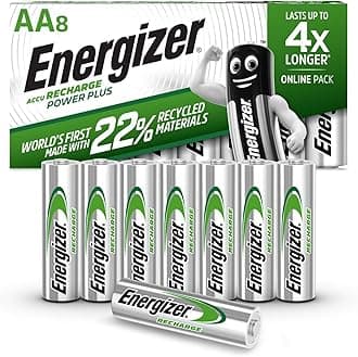 Energizer Recharge Power Plus - Rechargeable AA Batteries (8 Pack) - 2000 mAh NiMH Triple A Battery - 100% Recyclable Plastic Free Packaging