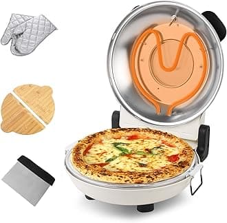 12-Inch Electric Countertop Pizza Oven – 800°F Indoor Pizza Maker with Pizza Stone, Temperature Control & Timer, Includes Heat-Resistant Gloves, Wooden Peel & Dough Cutter