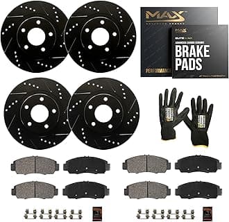 Max Advanced Brakes Front & Rear Brake Kit Compatible With 2006-2008 2009 2010 2011 Acura CSX Premium Touring iTech Replacement Drilled Slotted Black Coated Disc Brake Rotors and Ceramic Brake Pads