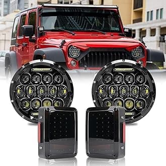 JHLion Upgraded NEW 2000% Bright Jeep wrangler headlights（Black）+JK Tail Lights (Smoke) LED lights for Jeep Wrangler JK/TJ/LJ 1997-2020(headlights), Jeep Wrangler JK JKU 2007-2018(taillights)